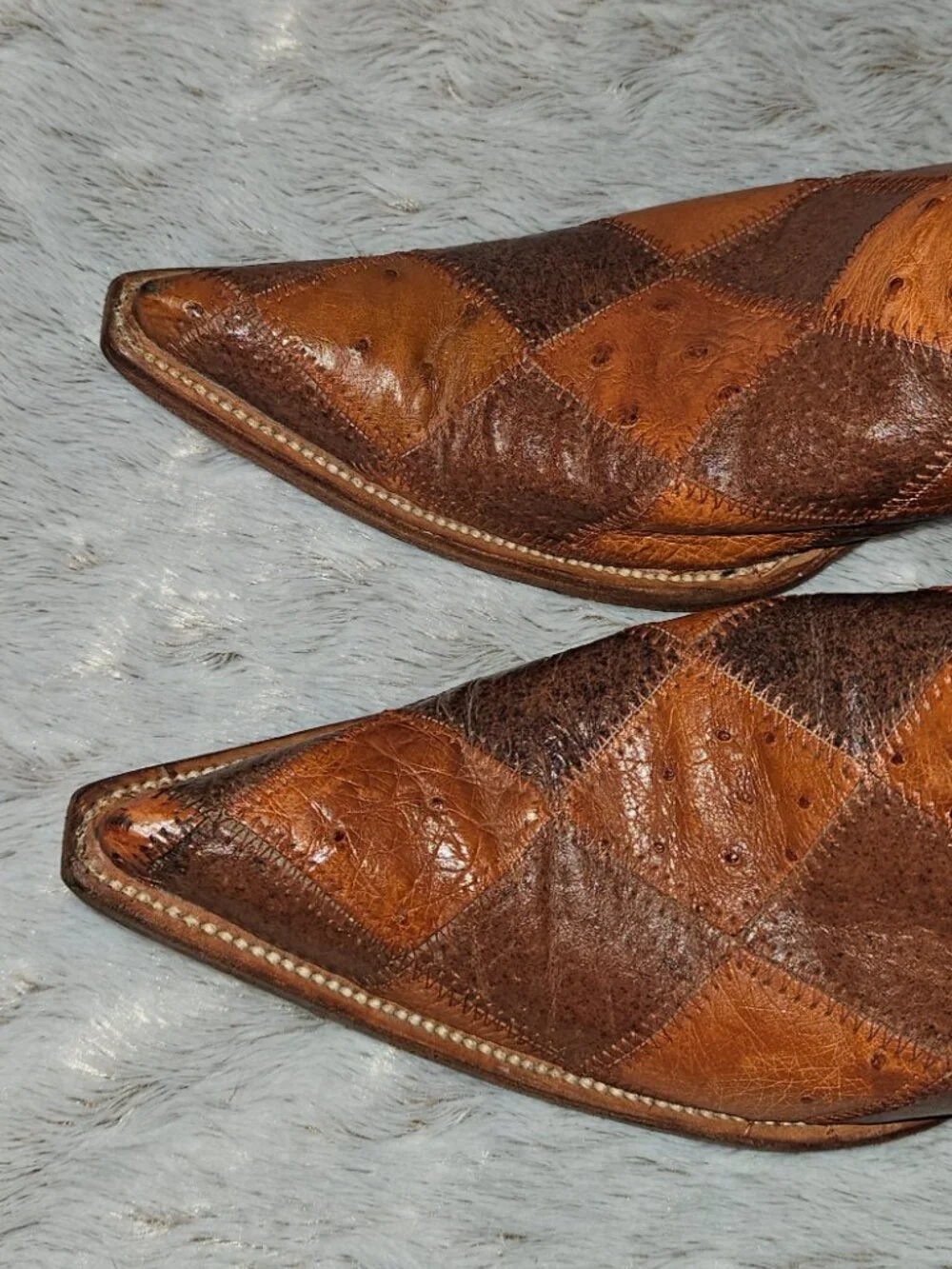 El General Pointed Toe Patchwork Ostrich Cowboy Boots Mens 8.5  {#826-4}